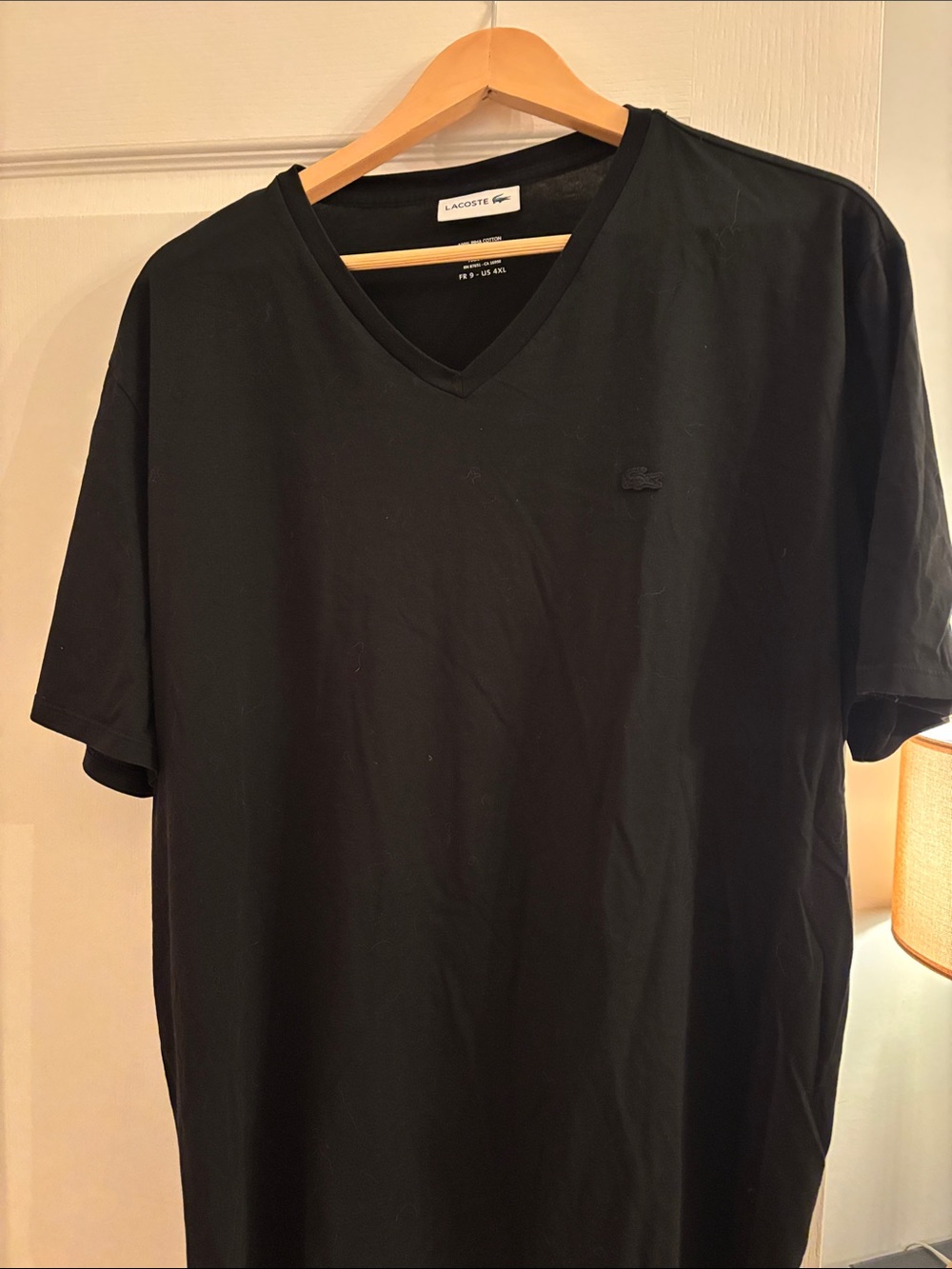 Lacoste Men's Black V-Neck Short Sleeve Tee with Subtle Logo